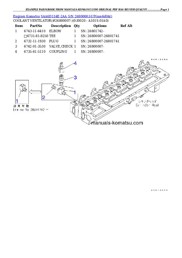 SAA6D114E-2AA S/N 26800003-UP Partsbook