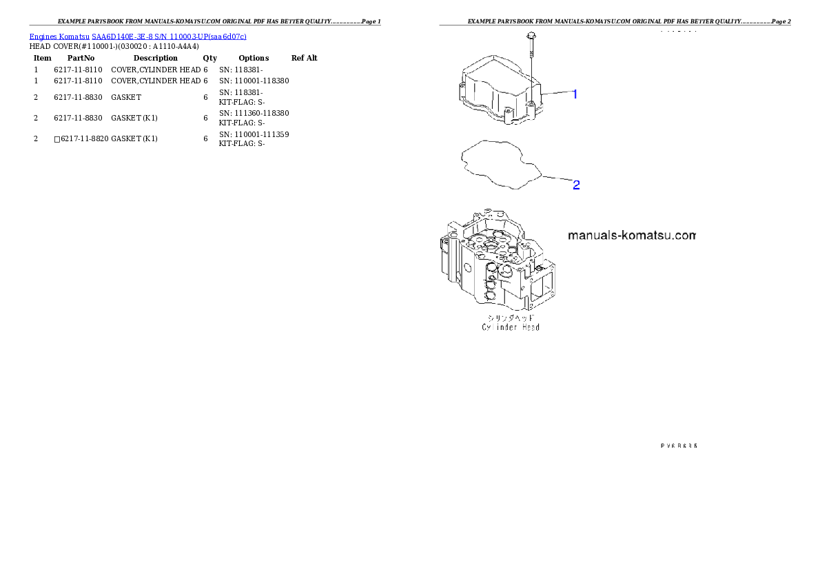 SAA6D140E-3E-8 S/N 110003-UP Partsbook