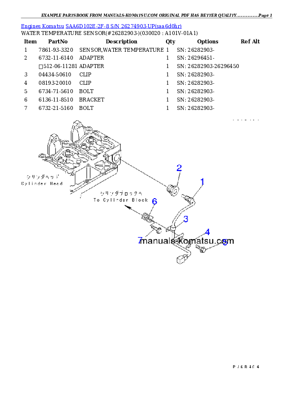 SAA6D102E-2F-8 S/N 26274903-UP Partsbook