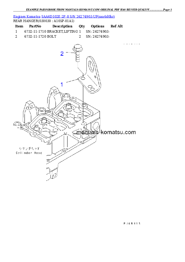 SAA6D102E-2F-8 S/N 26274903-UP Partsbook