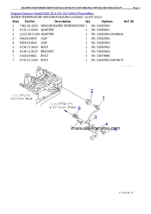 SAA6D102E-2E-8 S/N 26274903-UP Partsbook