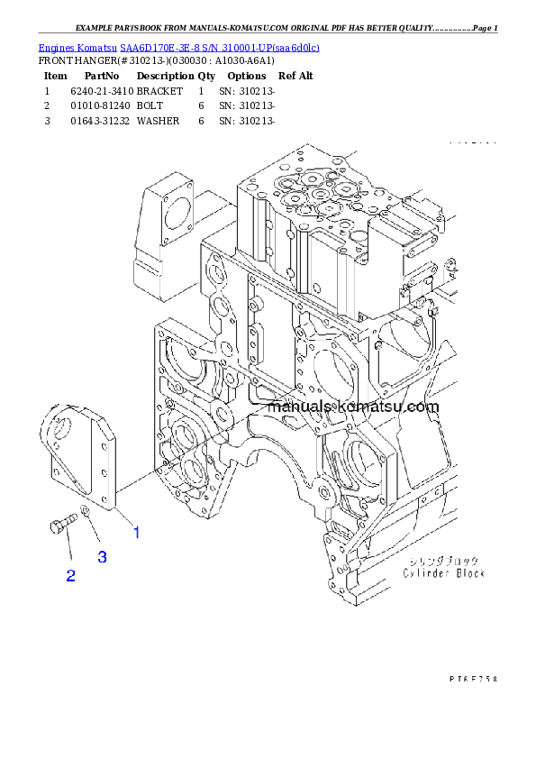 SAA6D170E-3E-8 S/N 310001-UP Partsbook