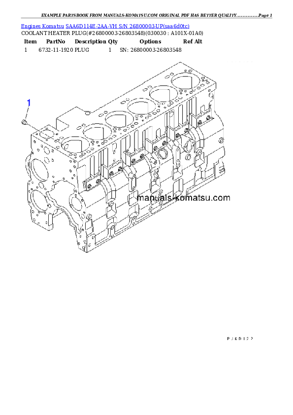 SAA6D114E-2AA-VH S/N 26800003-UP Partsbook