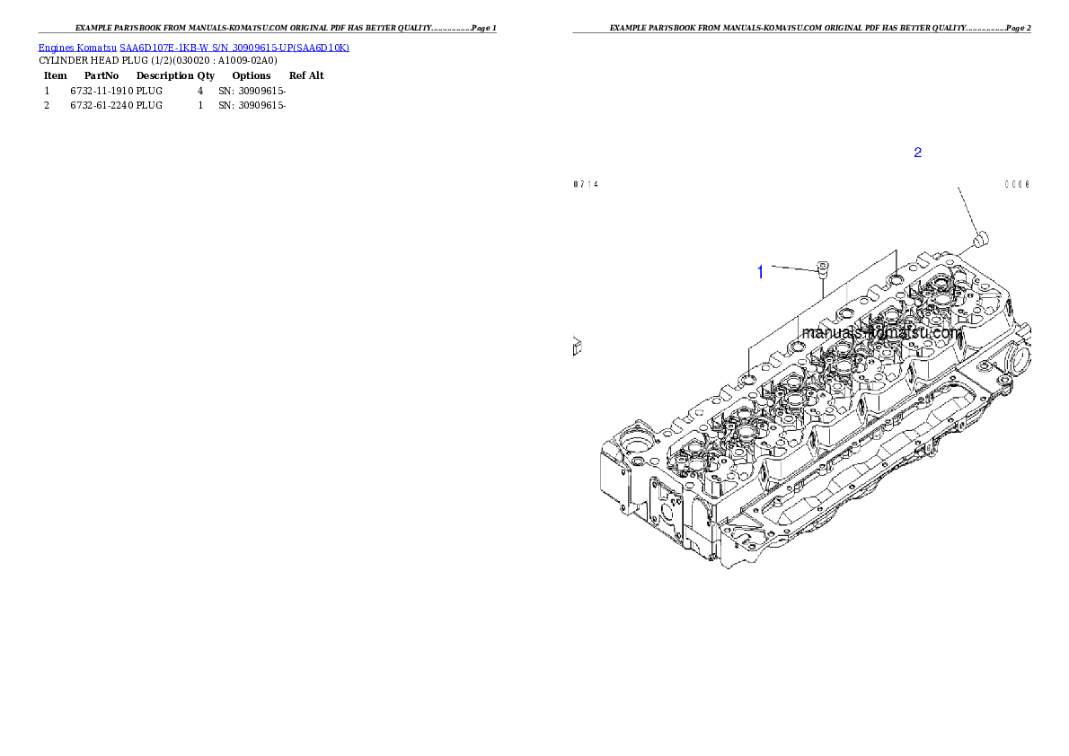 SAA6D107E-1KB-W S/N 30909615-UP Partsbook