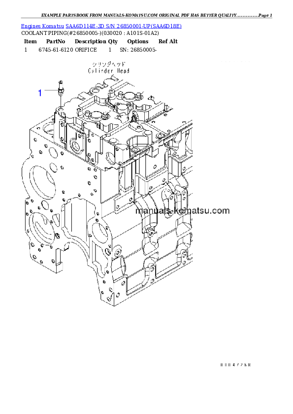 SAA6D114E-3D S/N 26850001-UP Partsbook