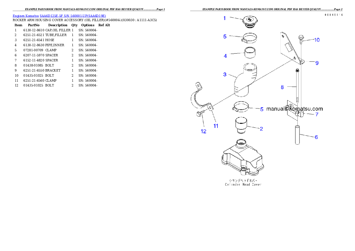 SAA6D125E-5F S/N 560001-UP Partsbook