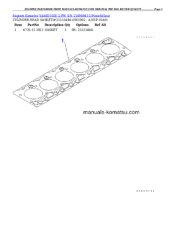 SAA6D102E-2-PW S/N 21494941-UP Partsbook