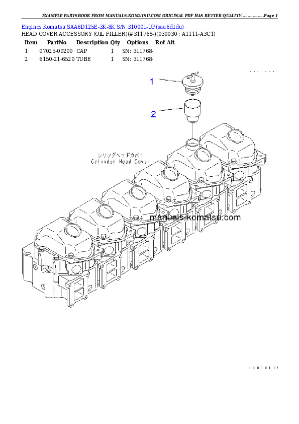 SAA6D125E-3K-8K S/N 310001-UP Partsbook