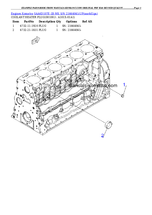 SAA6D107E-1B-WK S/N 21664045-UP Partsbook