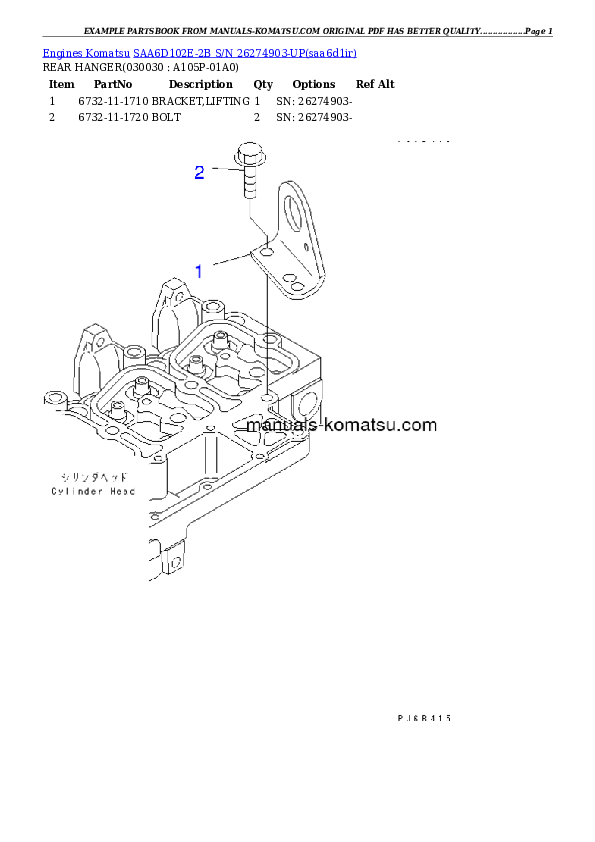 SAA6D102E-2B S/N 26274903-UP Partsbook