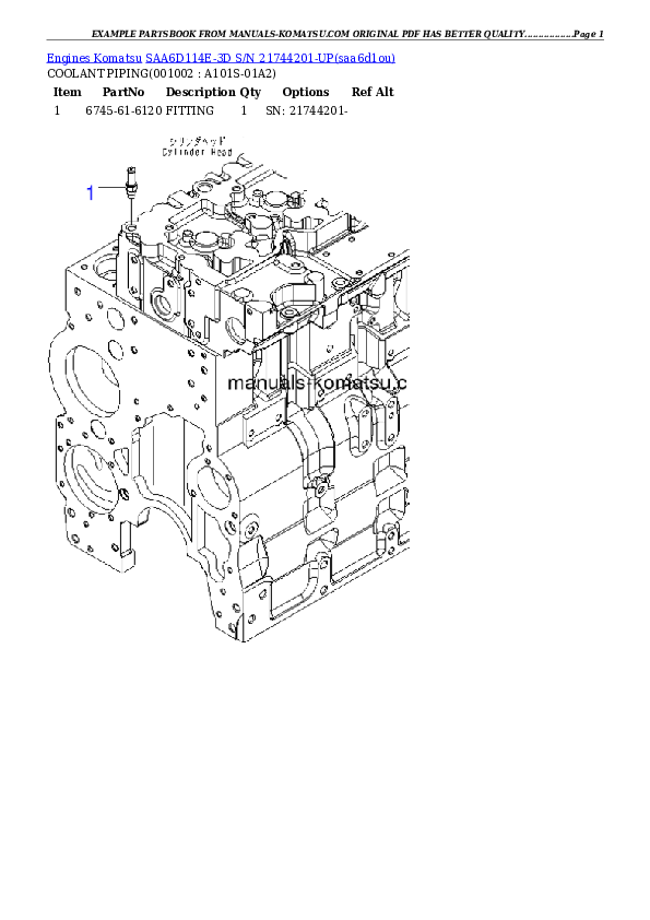 SAA6D114E-3D S/N 21744201-UP Partsbook