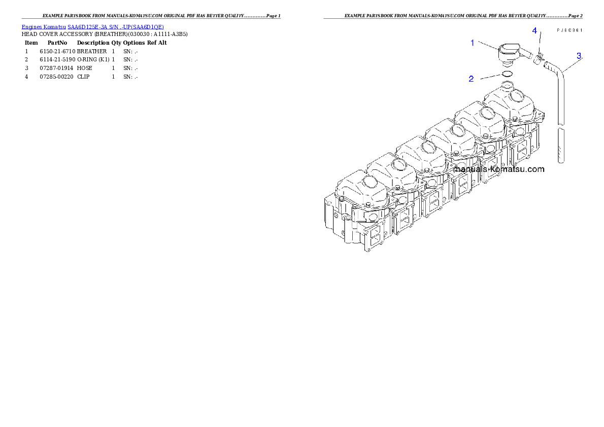 SAA6D125E-3A S/N .-UP Partsbook