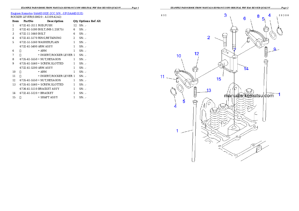 SAA6D102E-2CC S/N .-UP Partsbook