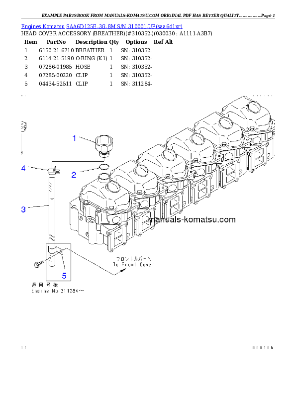 SAA6D125E-3G-8M S/N 310001-UP Partsbook