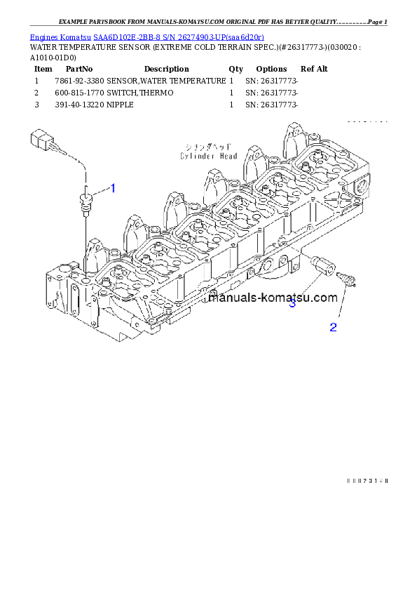 SAA6D102E-2BB-8 S/N 26274903-UP Partsbook