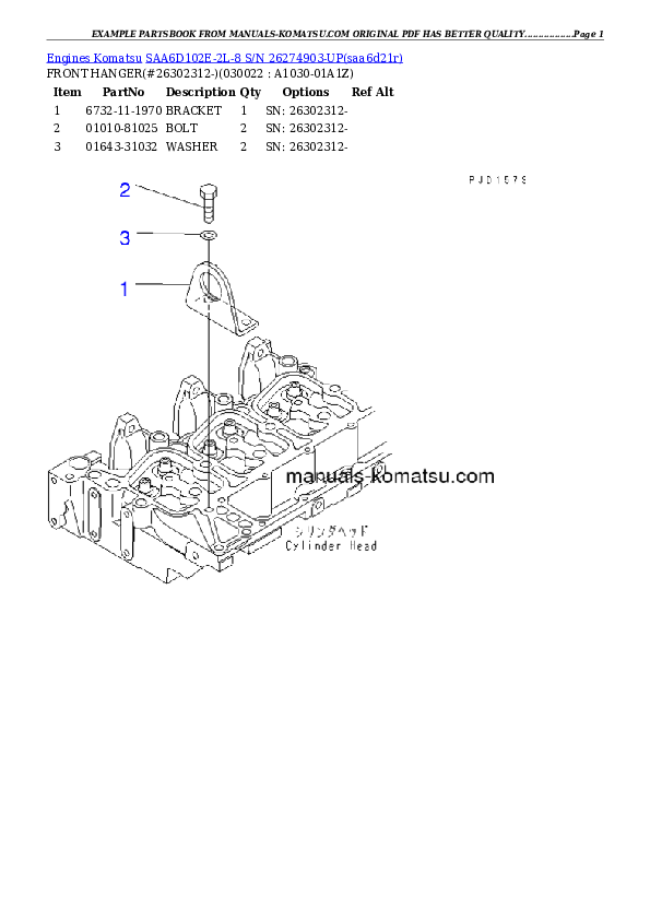 SAA6D102E-2L-8 S/N 26274903-UP Partsbook