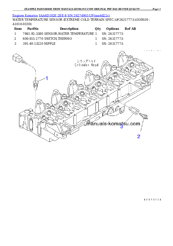 SAA6D102E-2EE-8 S/N 26274903-UP Partsbook