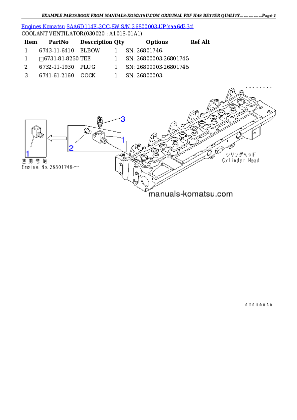 SAA6D114E-2CC-8W S/N 26800003-UP Partsbook