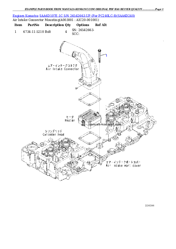 SAA6D107E-1C S/N 26542663-UP (For PC240LC-8) Partsbook