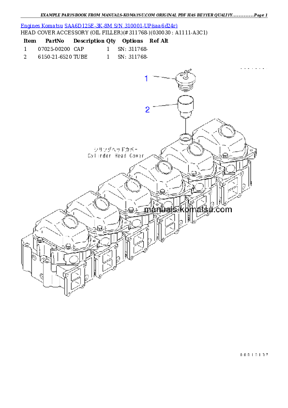 SAA6D125E-3K-8M S/N 310001-UP Partsbook