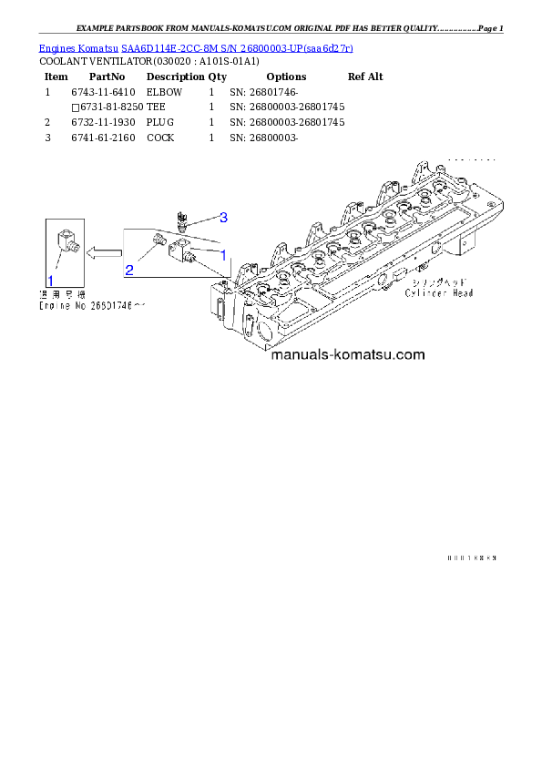 SAA6D114E-2CC-8M S/N 26800003-UP Partsbook