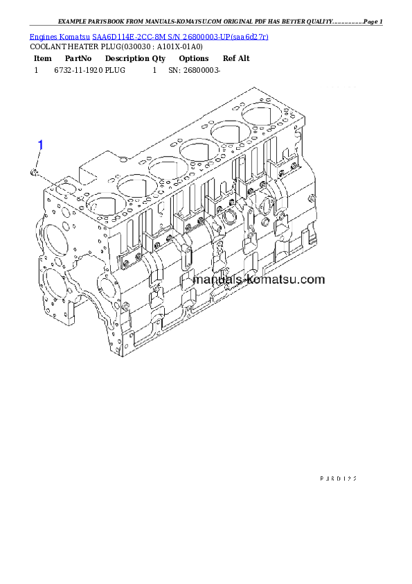 SAA6D114E-2CC-8M S/N 26800003-UP Partsbook