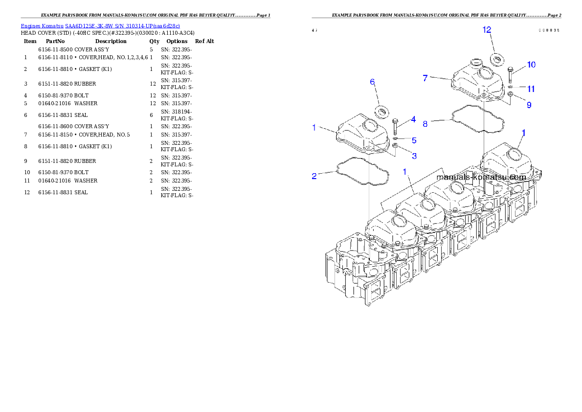 SAA6D125E-3K-8W S/N 310314-UP Partsbook