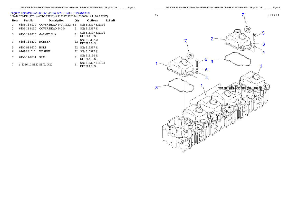 SAA6D125E-3K-8W S/N 310314-UP Partsbook