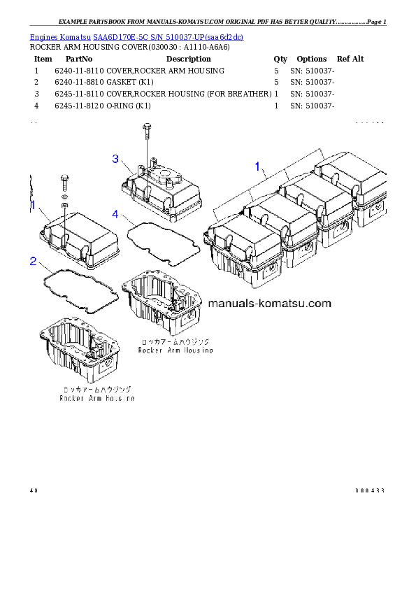 SAA6D170E-5C S/N 510037-UP Partsbook