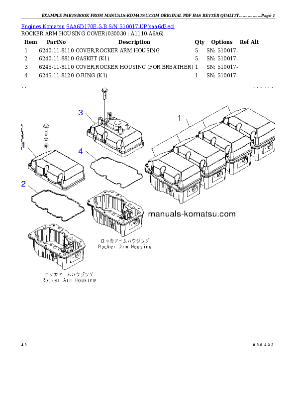 SAA6D170E-5-B S/N 510017-UP Partsbook