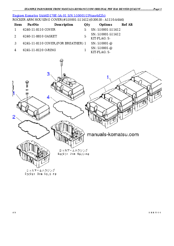 SAA6D170E-5A-01 S/N 510001-UP Partsbook