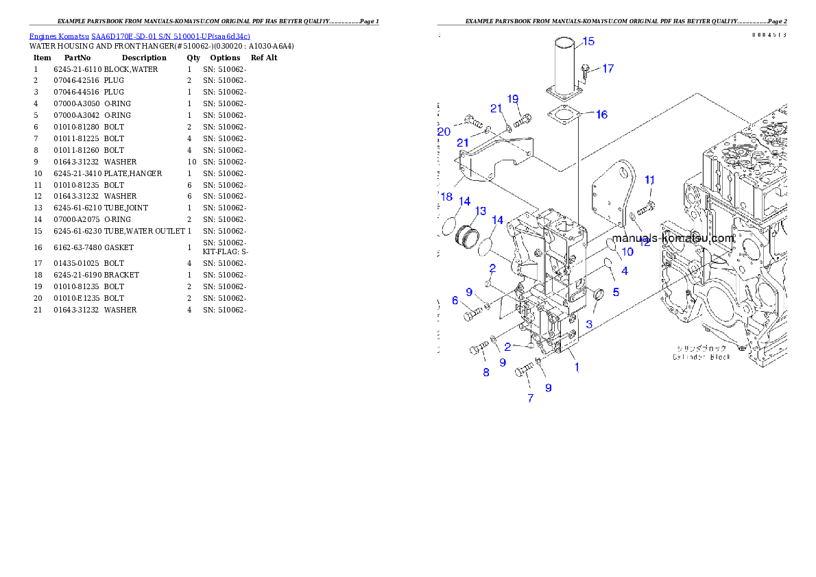 SAA6D170E-5D-01 S/N 510001-UP Partsbook