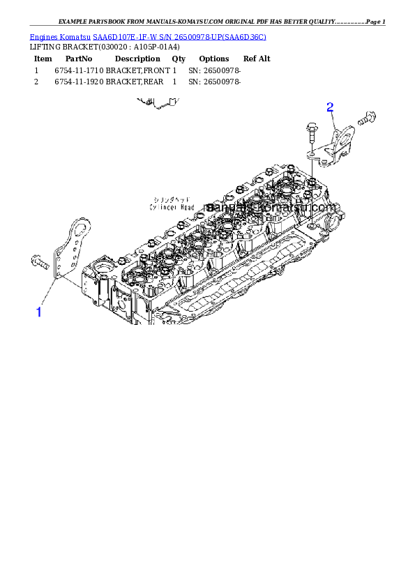 SAA6D107E-1F-W S/N 26500978-UP Partsbook