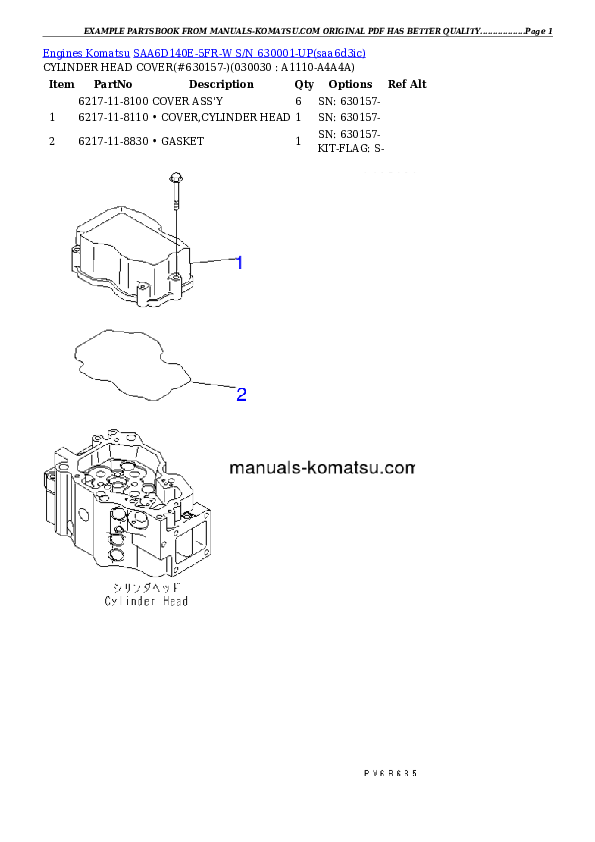 SAA6D140E-5FR-W S/N 630001-UP Partsbook