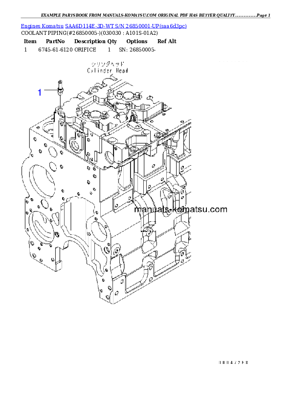 SAA6D114E-3D-WT S/N 26850001-UP Partsbook