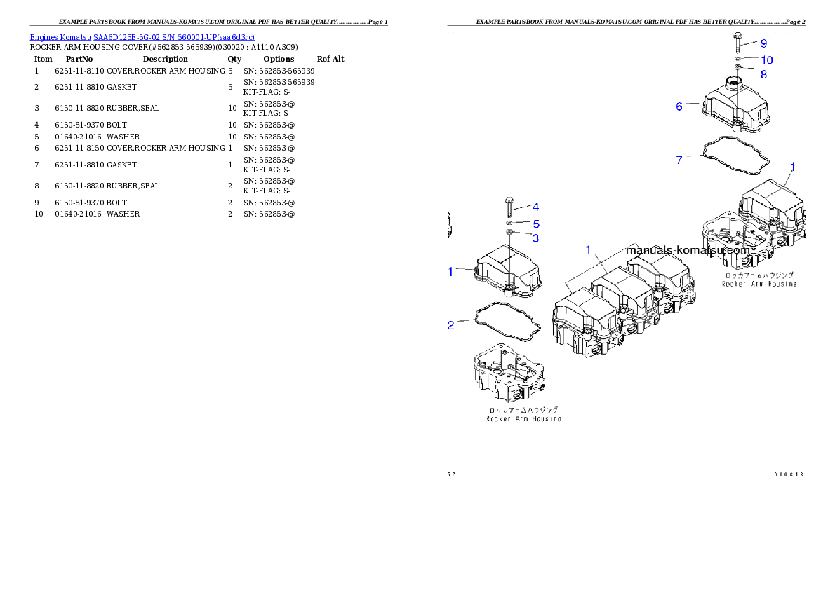 SAA6D125E-5G-02 S/N 560001-UP Partsbook