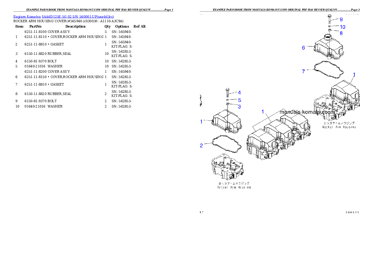 SAA6D125E-5G-02 S/N 560001-UP Partsbook