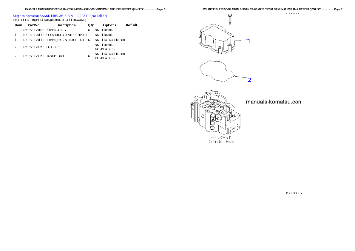 SAA6D140E-3H-8 S/N 110003-UP Partsbook