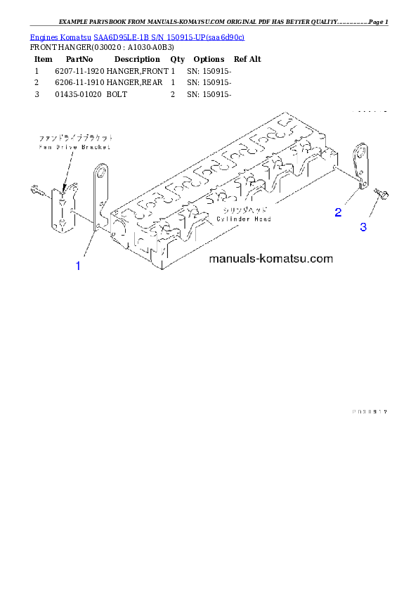 SAA6D95LE-1B S/N 150915-UP Partsbook
