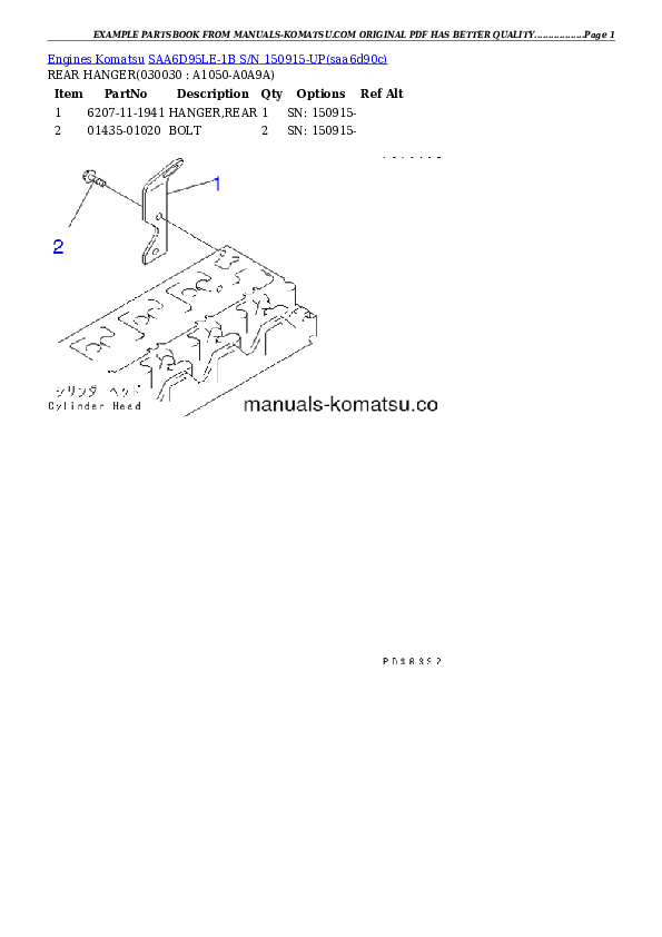 SAA6D95LE-1B S/N 150915-UP Partsbook