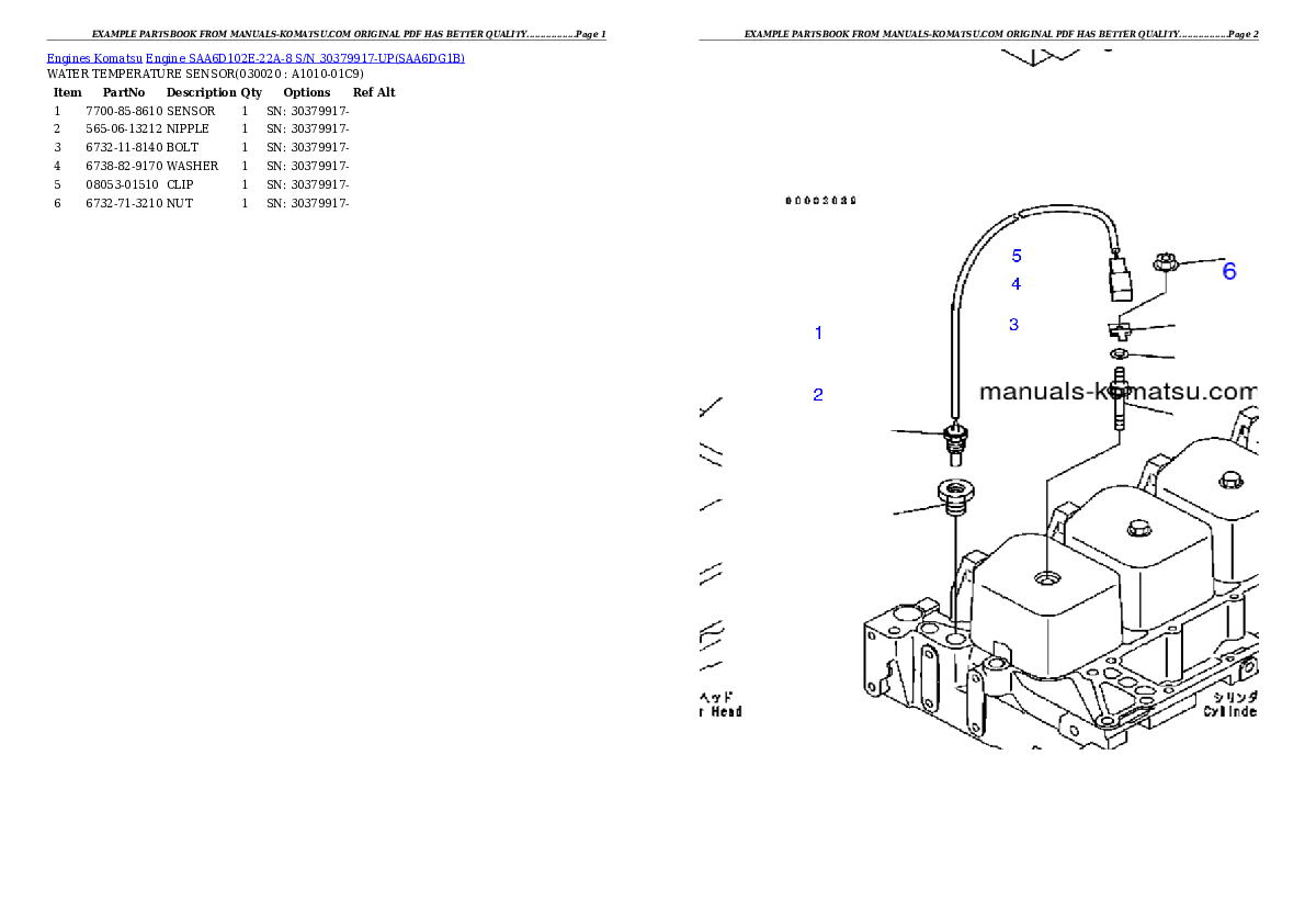 Engine SAA6D102E-22A-8 S/N 30379917-UP Partsbook