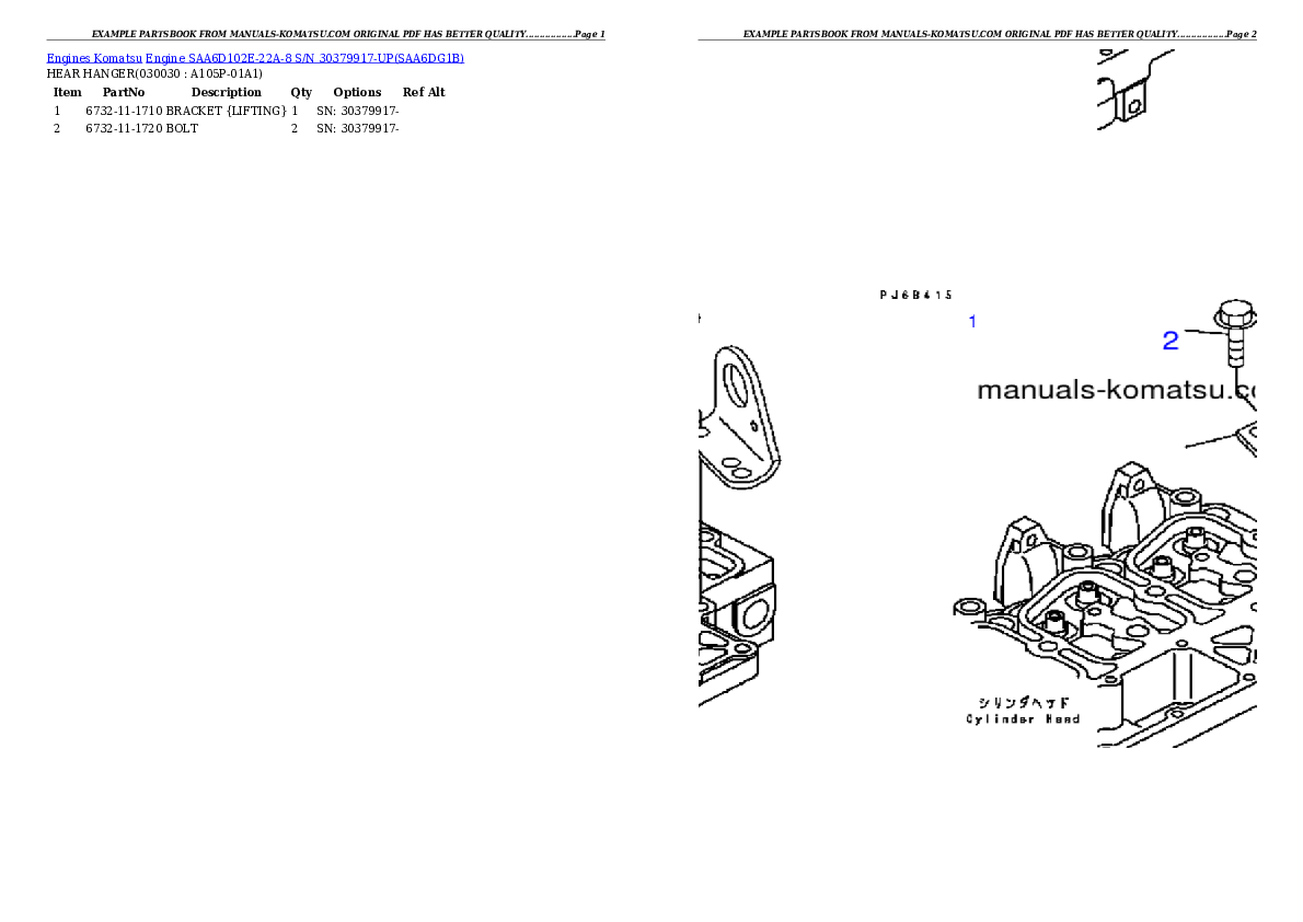 Engine SAA6D102E-22A-8 S/N 30379917-UP Partsbook