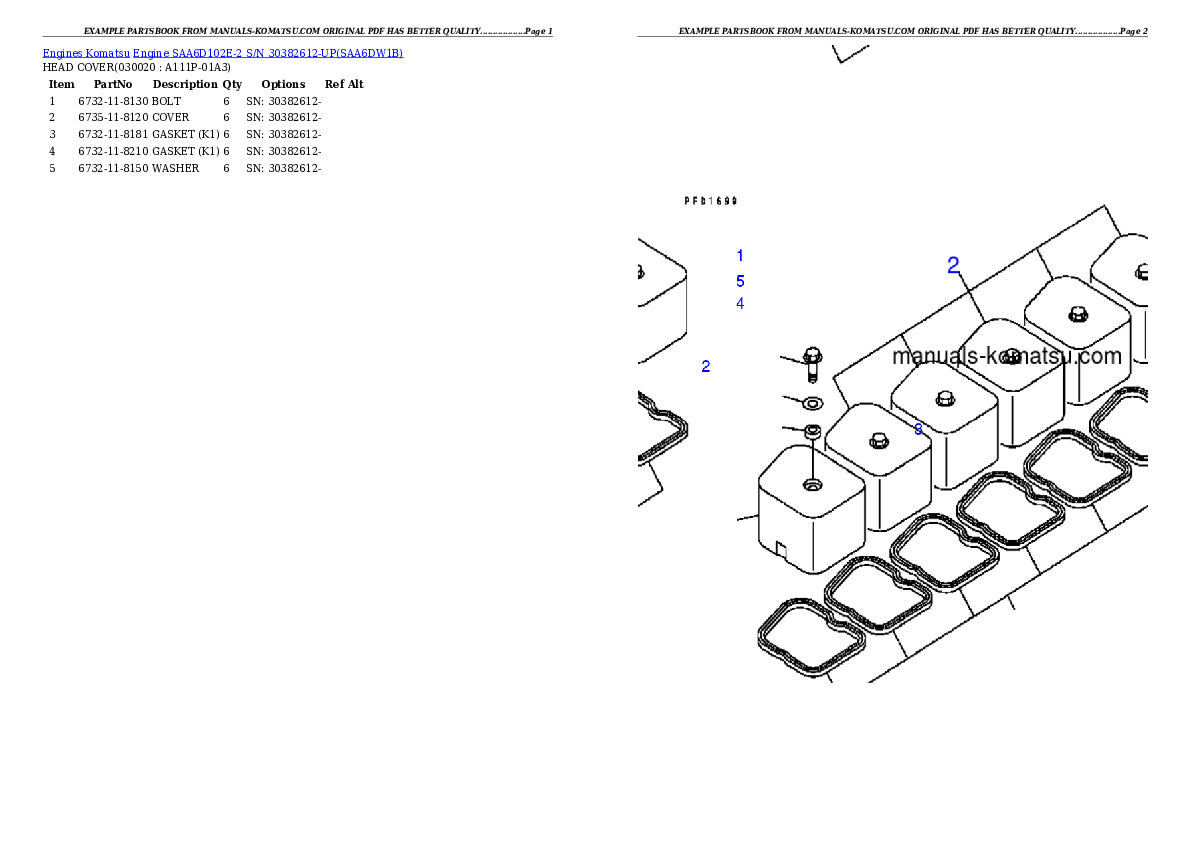 Engine SAA6D102E-2 S/N 30382612-UP Partsbook