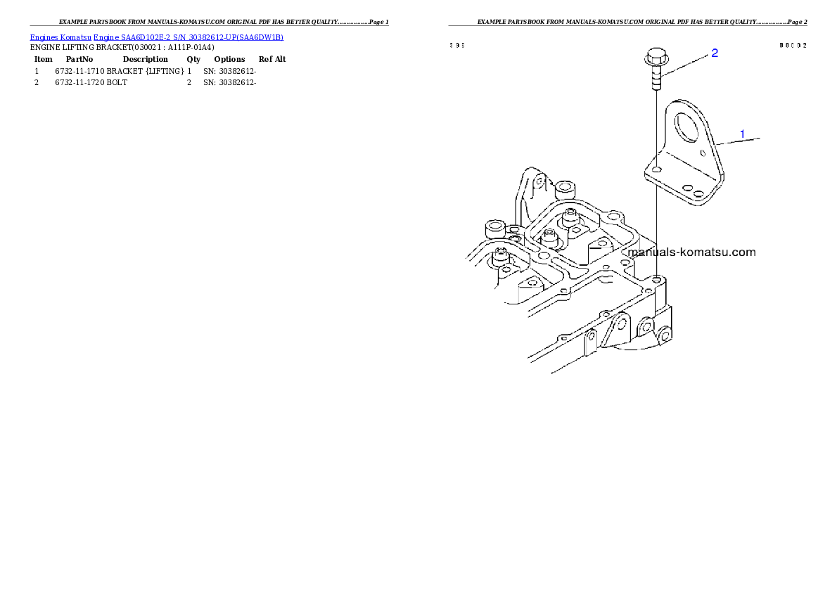 Engine SAA6D102E-2 S/N 30382612-UP Partsbook