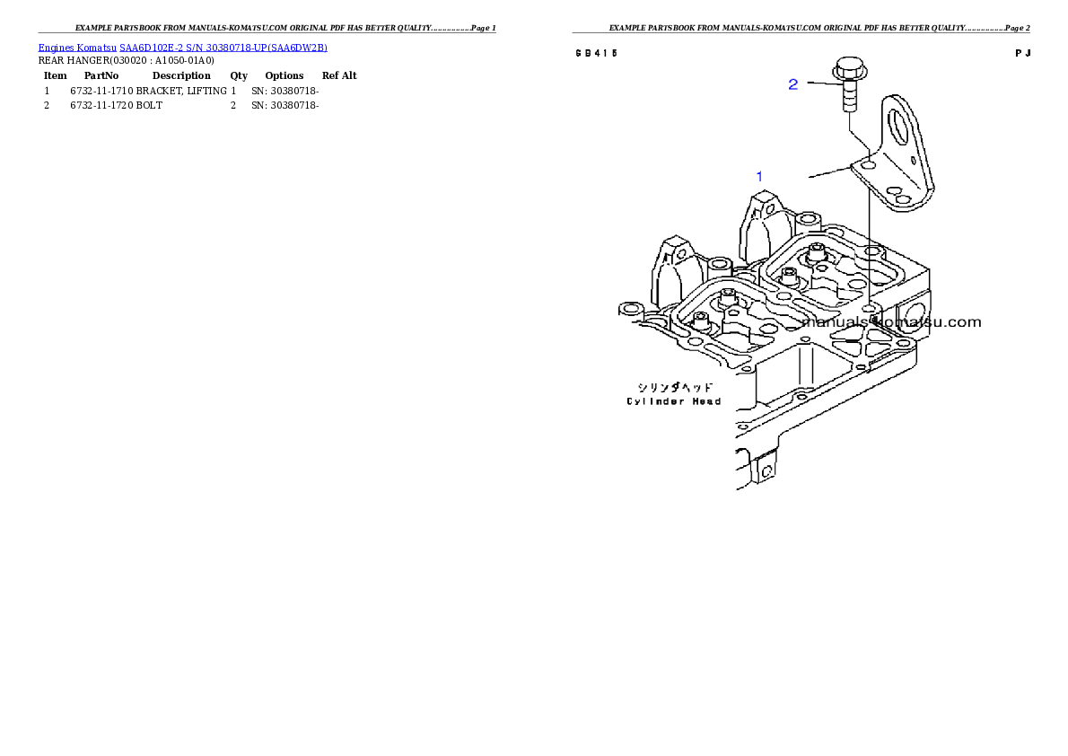 SAA6D102E-2 S/N 30380718-UP Partsbook