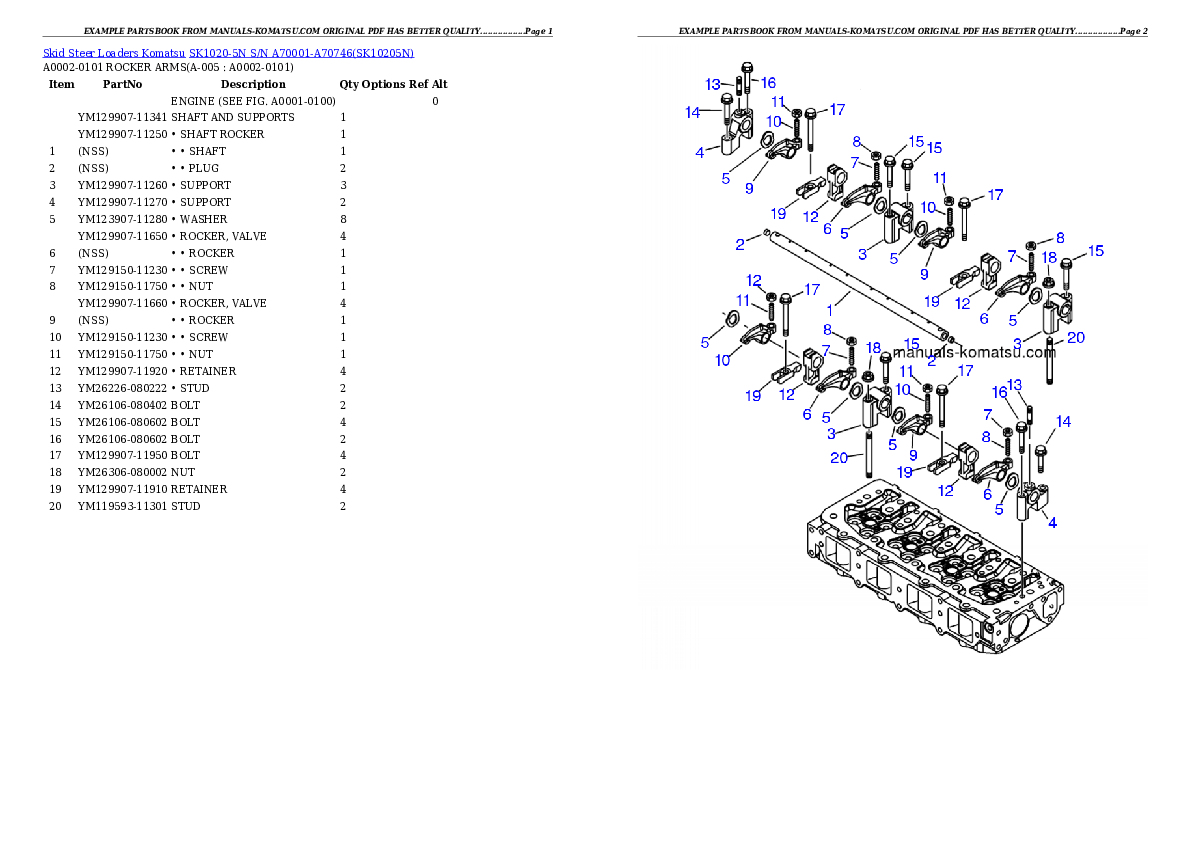 SK1020-5N S/N A70001-A70746 Partsbook