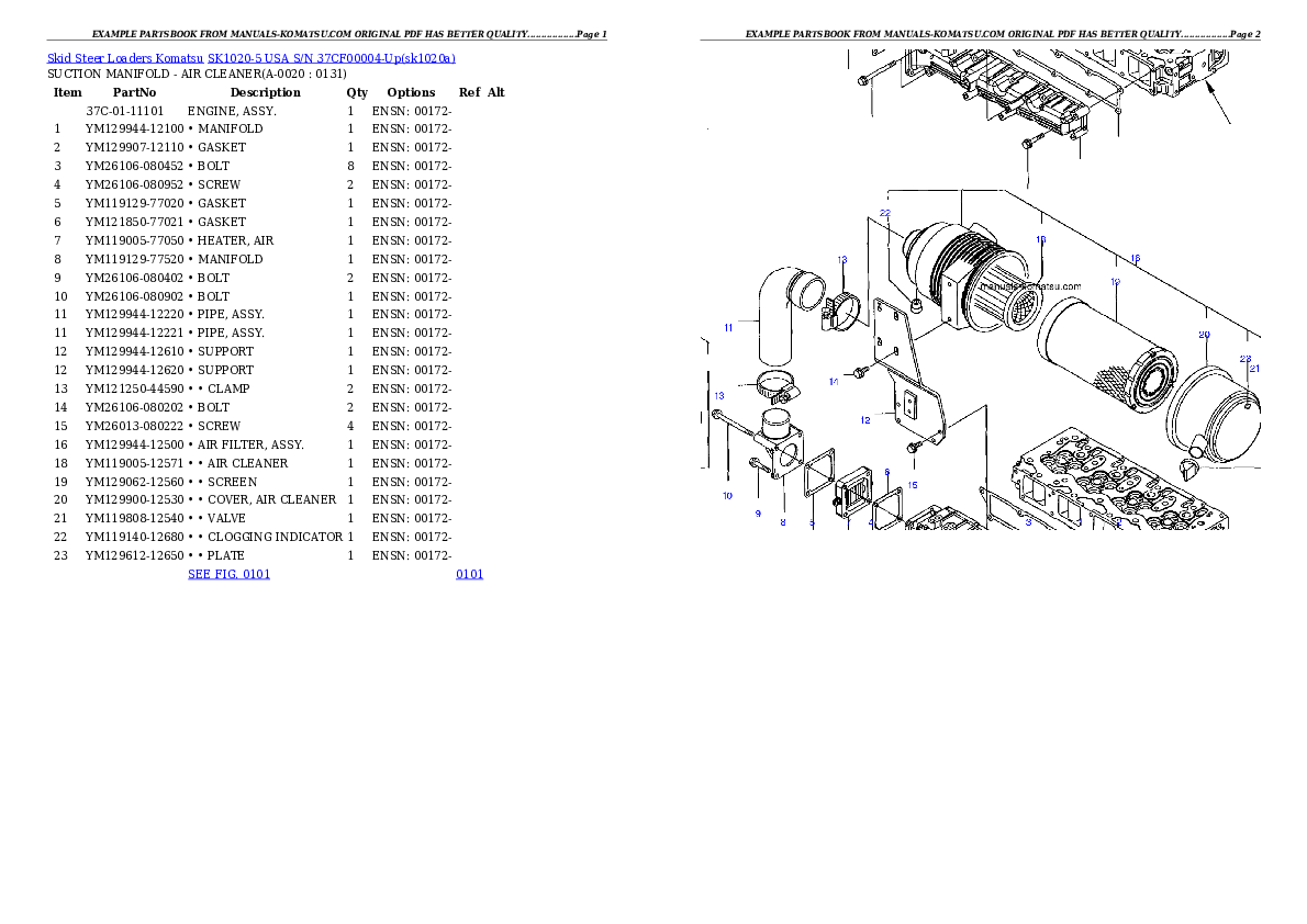 SK1020-5 USA S/N 37CF00004-Up Partsbook