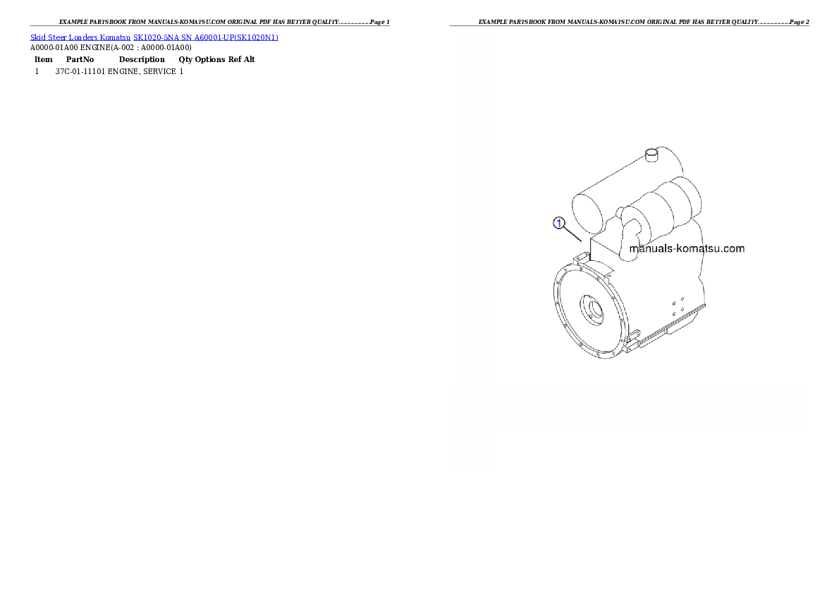 SK1020-5NA SN A60001-UP Partsbook