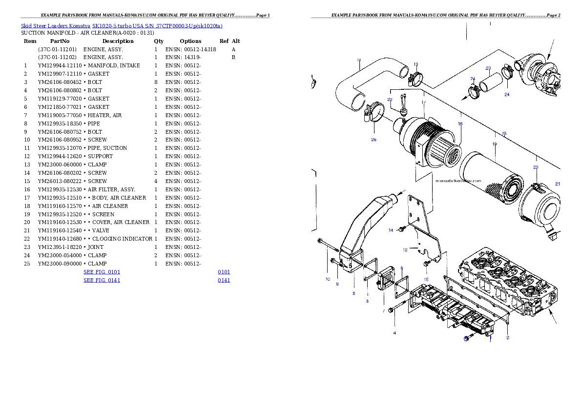 SK1020-5 turbo USA S/N 37CTF00003-Up Partsbook