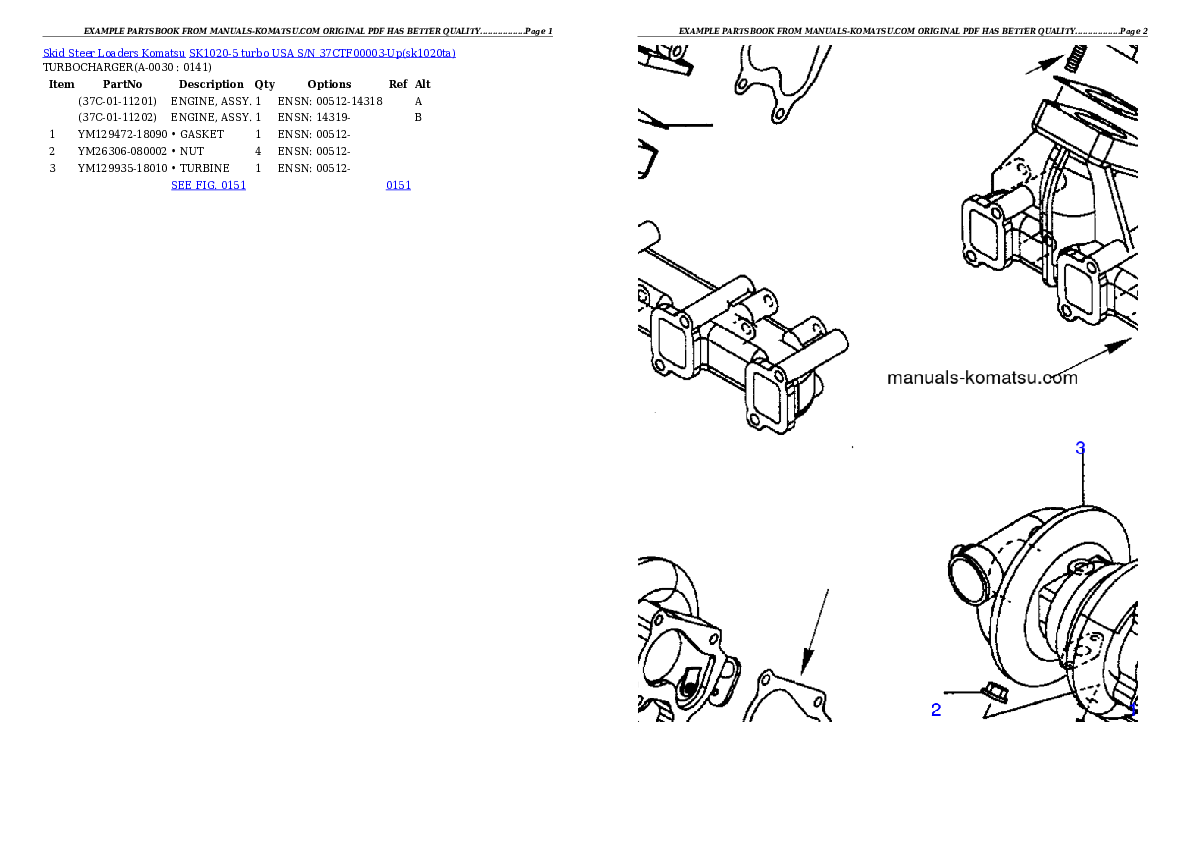 SK1020-5 turbo USA S/N 37CTF00003-Up Partsbook